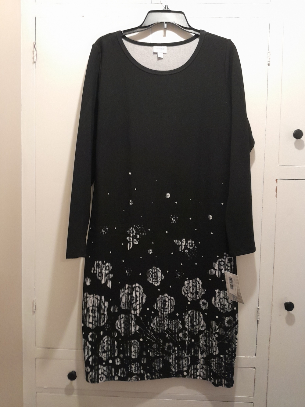 LuLaRoe Black Long Sleeve Dress with White Floral Print XL